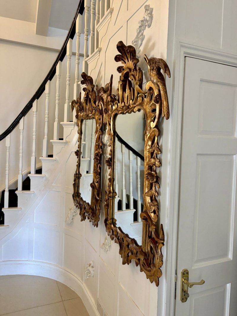 Antique Pair Giltwood Rococo Chinoiserie Wall Mirrors - Image 4